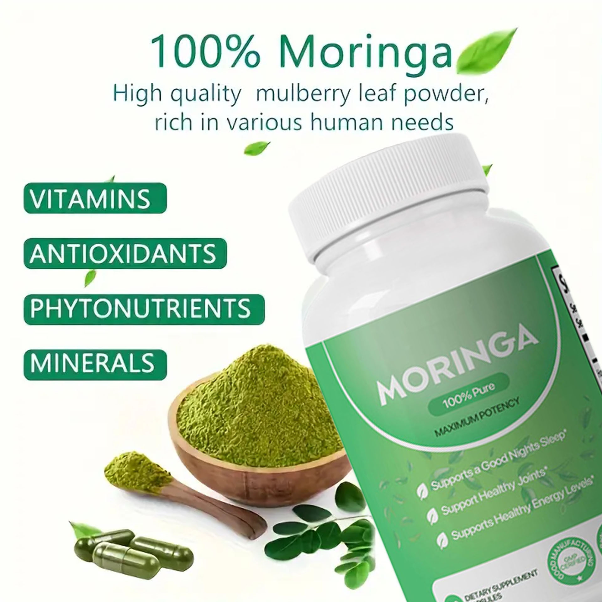 Moringa Capsules, Pura Moringa Leaf Energy, Metabolism & Immune Support, Healthcare Supplement & Vitamins 60pcs Dietary Supplement Capsules - Image 3