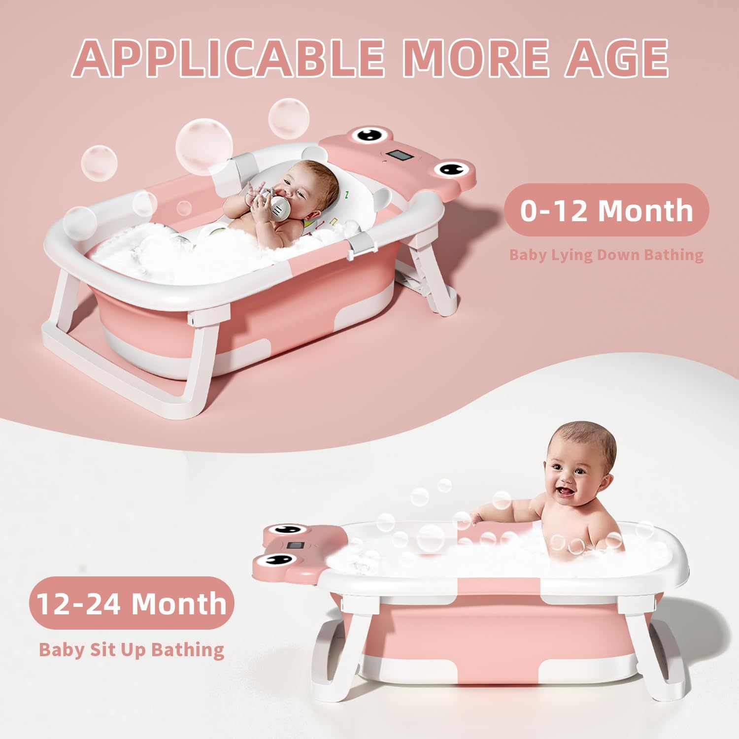 Collapsible Baby Bathtub , Foldable Baby Bath Tub With Soft Floating Cushion & Thermometer , Collapsible Portable Travel Baby Bath Tub With NoSlip Feets, Gray - Image 6