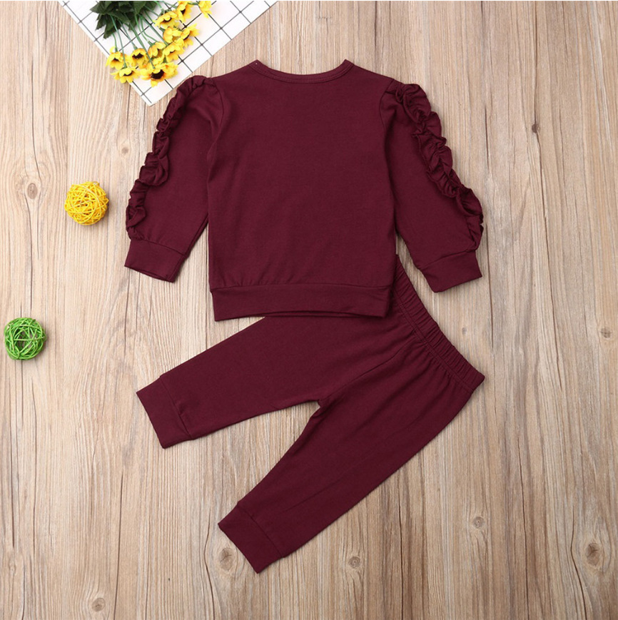 Newborn Baby Boys Girls Ruffles Jumper Solid Long Sleeve Sweatshirt Tops Pants Infant Kids 2Pcs Outfits Clothes Set Fall Clothes - Image 4