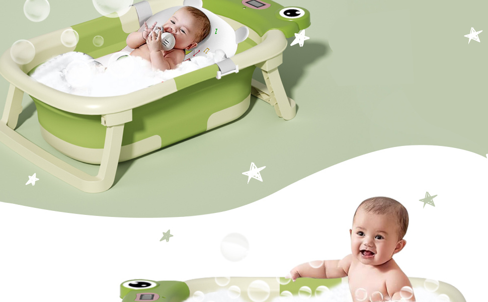 Collapsible Baby Bathtub , Foldable Baby Bath Tub With Soft Floating Cushion & Thermometer , Collapsible Portable Travel Baby Bath Tub With NoSlip Feets, Gray - Image 3