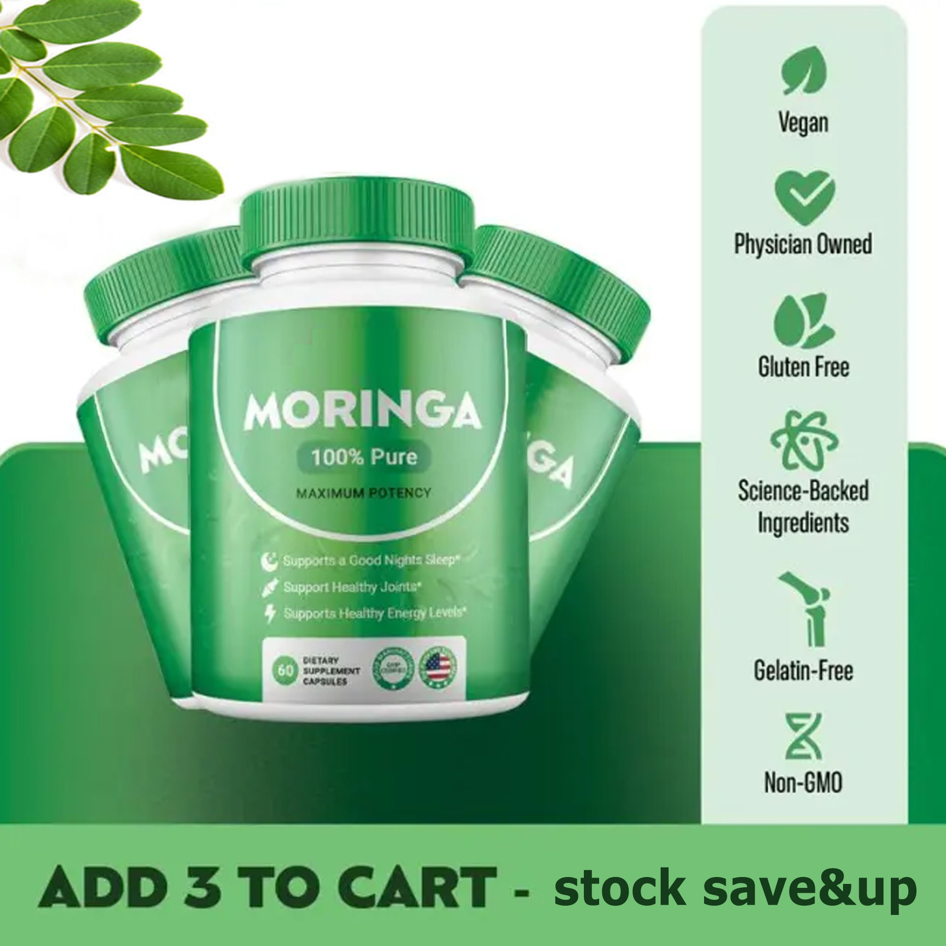 Moringa Capsules, Pura Moringa Leaf Energy, Metabolism & Immune Support, Healthcare Supplement & Vitamins 60pcs Dietary Supplement Capsules - Image 5