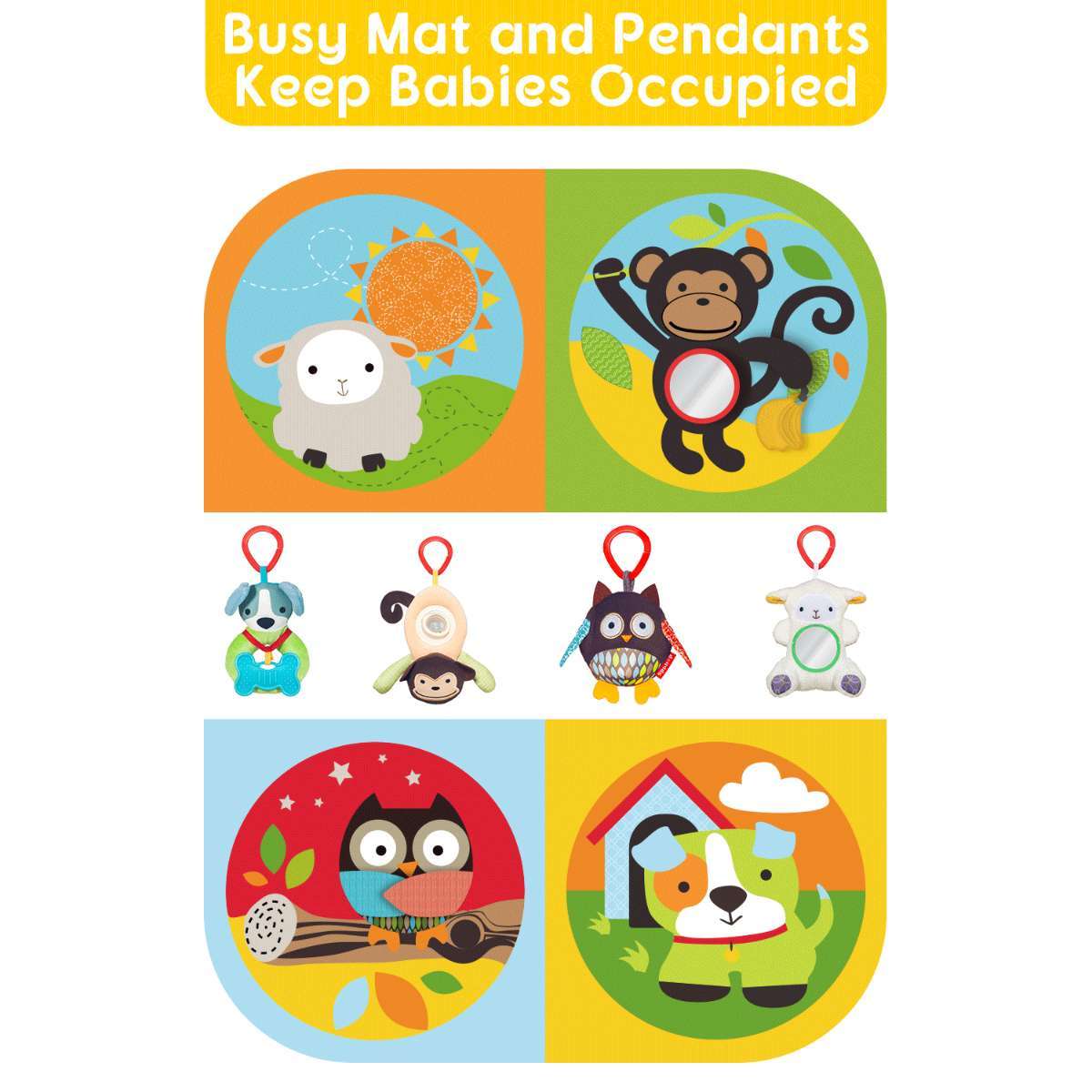 Keeygo Baby Play Mat Zoo Theme Sensory Infant Toys Keep Baby Occupied Toddler Activity Gym Develop Neck Strength Play Gym For Babies 0-6 Months Washable Baby Gyms Playmats - Image 5