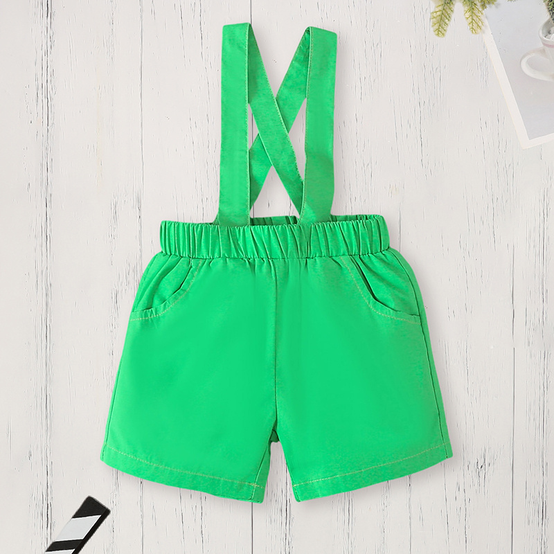 Newborn Baby Boy St. Patrick's Day Clothes Short Sleeve Clover Print Romper & Suspenders Pant 2Pcs Casual Clothes Set - Image 2