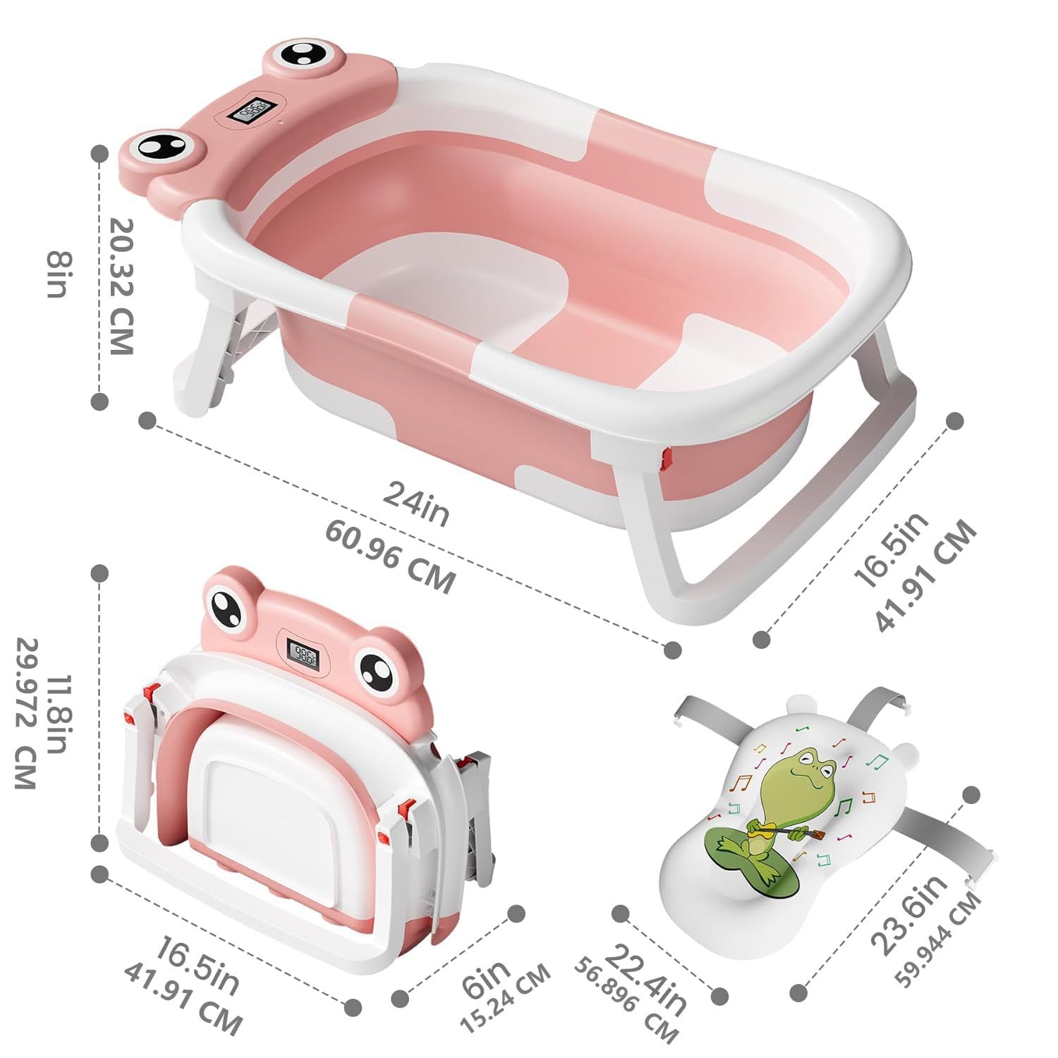 Collapsible Baby Bathtub , Foldable Baby Bath Tub With Soft Floating Cushion & Thermometer , Collapsible Portable Travel Baby Bath Tub With NoSlip Feets, Gray - Image 2